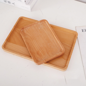 Juego de bandejas rectangulares de madera de haya natural - Plato minimalista de madera para té y café - Bandejas ecológicas para alimentos y organizadores - Product Image 1