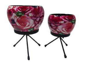 Jardinière en métal colorée avec support trépied, motif floral bohème, pot de plante décoratif d'intérieur durable pour la décoration de la maison et du jardin. - Product Image 2
