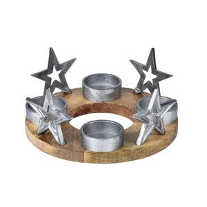 Porte-bougie en bois et aluminium de haute qualité, décoration de table de Noël en métal noir, finition en bois naturel, décoration festive pour la maison - Product Image 2