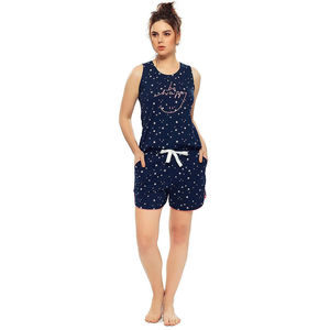 Ensemble double en coton confortable pour femmes, haut sans manches respirant, short avec slogan imprimé, ensemble pyjama 2 pièces pour femmes - Product Image 5