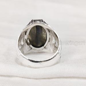 Anillo de piedra preciosa labradorita de fuego azul natural para hombre al por mayor, joyería de Navidad árabe, anillo de plata esterlina 925 - Product Image 6