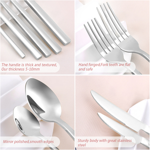 Ensemble de couverts en acier inoxydable de luxe lourd, cuillère, fourchette, couteaux, manche carré, forgé - Product Image 3