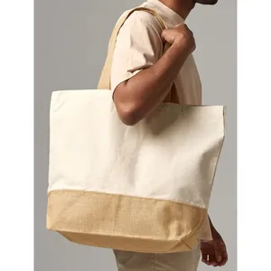 Sustainable XL <b>Jute</b> Base Canvas Tote Shopper Storage <b>Baskets</b> for Merchandising - Product Image 1