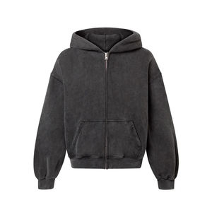 Meilleur 450 GSM Vintage Noir Zipper Hoodie Acid Wash Premium Cut and Sew 100% Cotton Personnalisable Logo Winter Print Pattern - Product Image 1