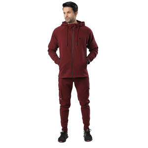 Sweat à capuche zippé bordeaux de qualité supérieure pour homme avec manches raglan logo brodé pantalon de jogging ensemble de survêtement d'hiver de grande taille - Product Image 3