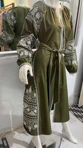 Vestido bordado con diseños ucranianos bohemios de algodón 100%, escote en V profundo, vestido largo decorado con peleas, cintura Natural tejida a mano - Product Image 2