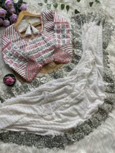 Alta calidad respetuoso con el medio ambiente transpirable Faux Georgette Saree secuencia trabajo codificación encaje espejo borde para todos los Bandana étnicos - Product Image 5