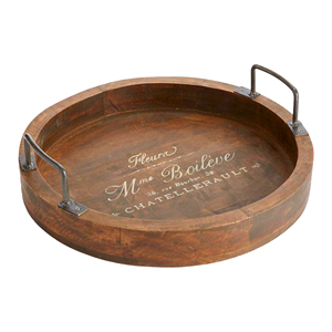 2025 plateau de service en bois tendance avec poignées en métal décor de couleur naturelle pour la nourriture et le thé servant une table en bois plateau de forme ronde - Product Image 5