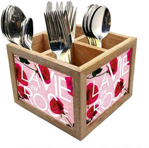 Elegante soporte para cuchara de vajilla de madera con diseño impreso Tipo de pie de un solo nivel para organizador de cocina - Product Image 2