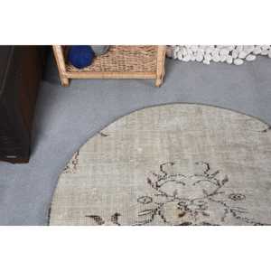 Alfombra Turca de 3.7x3.8 pies, Alfombra Beige Abstracta de Lana - Product Image 5