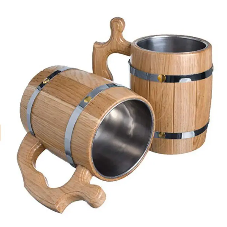 Acacia Wood Becher 4er-Set zum Trinken von Biergläsern Kaffeetassen Wein becher für kunden spezifische Größe günstigen Preis mit Stahl