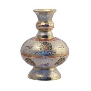 Vase à fleurs en laiton gravé multicolore avec peinture blanche et finition dorée pour décoration de table Vase à fleurs décoratif de haute qualité - Product Image 1