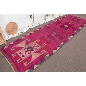 Vintage 3.2x10.4 ft <b>Runner</b> <b>Rug</b>, Turkish <b>Rug</b>, Herki Pink Bordered <b>Rug</b> - Product Image 4