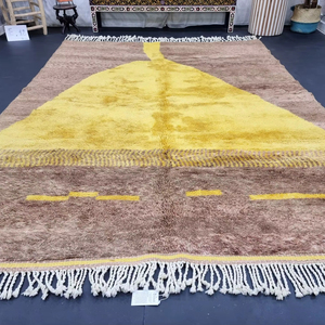 Tapis marocain de qualité supérieure 7x9 fait à la main tapis berbère tribal marocain tapis Beni marron et jaune au meilleur prix du fournisseur de tapis - Product Image 1