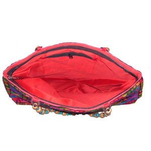 Large Capacity Bohemian Cotton <b>Tote</b> Handbag for Women Festive Floral Embroidery Bold Red Base Zipper Closure Portable Messenger - Product Image 6