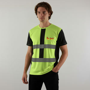 เสื้อยืดนิรภัยแขนสั้นผู้ชายแบบสะท้อนแสง 2 สี ผ้าโพลีเอสเตอร์ 100% มาตรฐาน ANSI Class 2 พร้อมไฟ LED กระพริบ - Product Image 1