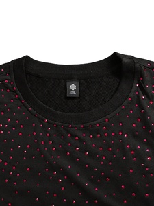 Camiseta Negra Oversize de Algodón para Hombre con Pedrería Roja y Cristales Brillantes 2026 - Estilo Hip Hop de Lujo y Streetwear Bling - Product Image 4