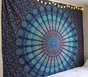 ผ้าทอแขวนผนังลายนกยูงสีฟ้าแมนดาลาโบฮีเมียนผ้าห่มผ้าฝ้ายสำหรับงานแต่งงานงานตามสั่ง - Product Image 6