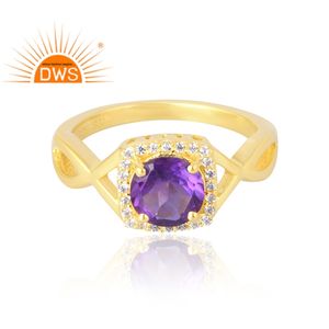Latest Selling <b>925</b> Sterling <b>Silver</b> 18K Gold Plated Natural Cz & Amethyst Gemstone <b>Ring</b> Demi Fine Jewelry Manufacturer - Product Image 3