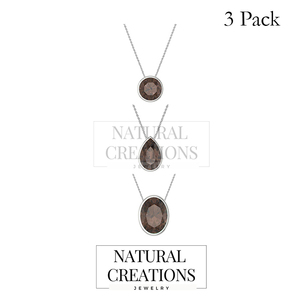 Chaîne en argent sterling 925 de haute qualité avec pierre précieuse en quartz fumé ovale, ronde, poire, fermoir à ressort, sertissage en bézel, longueur réglable - Product Image 2