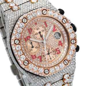 Luxurious Chronograph 42mm Full Iced Out Moissanite Diamond Rose Gold Bezel <b>Watch</b> Hip Hop and Fashionable Stylish <b>Watch</b> - Product Image 2