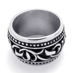 Anillo de Acero Inoxidable Plateado Vintage para Hombre, Tallas 7-13, con Incrustaciones Doradas de 18K, Estilo SR60, Vendedor de EE. UU. - Product Image 2