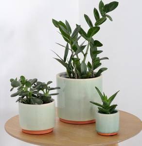 Ensemble de pots de fleurs élégants en céramique émaillée, porte-plantes décoratifs d'intérieur durables avec un design minimaliste moderne - Product Image 1