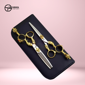 Set Profesional de Peluquería, Tijeras de Barbero de Acero Inoxidable Japonés, Hoja Curva y Recta Afilada, Mango de Cerámica con 30 Dientes - Product Image 2