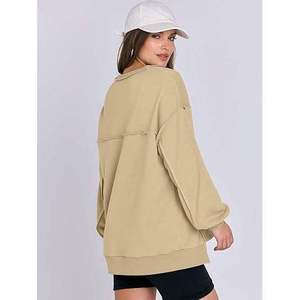Womens Oversized Knitted <b>Henley</b> Top <b>Long</b> <b>Sleeve</b> Drop Shoulder Button Up Collar Solid Trackstar OEM Private Label - Product Image 5