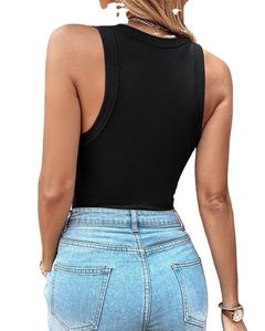 Wholesale Summer <b>Women's</b> Eco-Friendly Crop <b>Top</b> <b>White</b> Polyester/Nylon Ribbed <b>Vests</b> Breathable Casual Sleeveless Knitted Front - Product Image 5