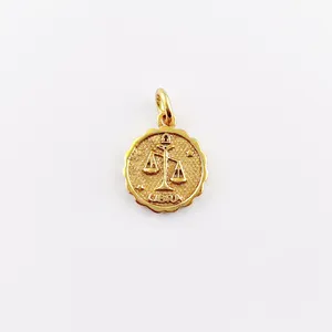 Balance zodiaque forme ronde 11mm, boucle simple, signe Double face, pendentif breloque en métal plaqué or, pendentif breloque zodiaque astrologue