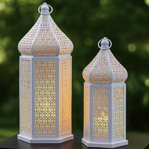 Décorations de Noël Ramadan 2026 – Lanternes porte-bougies marocaines en fer blanc durables, découpées et imprimées, 2 tailles pour la maison - Product Image 1