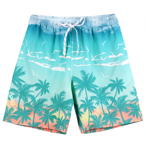 Short de plage personnalisé pour homme à séchage rapide avec impression de plantes de palmier et de surf, short de bain, top tendance - Product Image 1