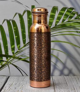 Traditional Indian Copper <b>Engraved</b> Water Bottle with Vintage Look for Heritage Themed Gifting Customizable Craft Zone Export - Product Image 6