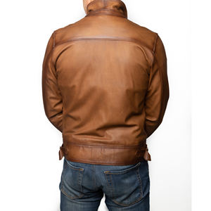 แจ็กเก็ตหนังขี่มอเตอร์ไซค์สำหรับผู้ชาย, เสื้อแจ็คเก็ตหนังขี่มอเตอร์ไซค์หนังแกะแท้สไตล์วินเทจเสื้อแจ็คเก็ตขี่มอเตอร์ไซค์ - Product Image 3