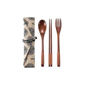 Juego de utensilios de madera rústica natural Cubiertos ecológicos reutilizables para el hogar y comedor Cuchara Tenedor y reposapiés y pinzas para ollas - Product Image 5