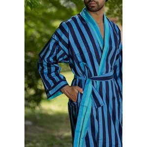 Robe Kimono Bohème en Pur Coton pour Homme, Peignoir de Luxe Géométrique Unisexe, Peignoir de Bain Coupe Décontractée XL, Vêtement d'Intérieur Doux d'Été Réversible - Product Image 6