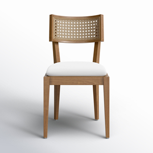 Chaise de salle à manger d'extérieur en teck avec dossier et coussin de siège tissés en rotin - Product Image 6