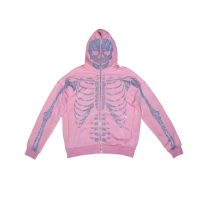 Custom Rhine Stone Hoodies Breathable Logo <b>Top</b> Women <b>Skull</b> Full Zip up Rhinestone Hoodie 2024 - Product Image 4