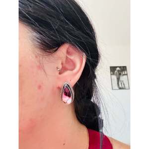 Navajo Handmade Vintage <b>Post</b> <b>Earrings</b> Trendy Dahlia Rose Sterling Silver Bezel Set Studs Water Drop Pattern for Religious Gifts - Product Image 2