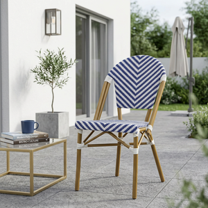 Chaise de bistrot de style français, structure en aluminium, tressage en <span class=keywords><strong>corde</strong></span> noir et <span class=keywords><strong>blanc</strong></span>, <span class=keywords><strong>fauteuil</strong></span> de patio extérieur/chaise sans accoudoirs - Product Image 2