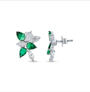 Dazzling <b>Diamond</b> <b>And</b> Emerald Stud <b>Earrings</b> In Floral Cluster Shape For Timeless Jewelry Collection Addition Indian Supplier - Product Image 5
