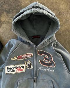 Custom Zip-Up <b>Hoodie</b> Polyester/Cotton Heavyweight Winter Breathable Distressed Patch Embroidery Double Hood <b>Hoodie</b> - Product Image 4