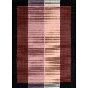 Tapis en laine classique rayé 9x12 grande surface, motif damier rouge-orange, tissage plat pour entrée de maison - ADWL-13059 - Cadeau élégant pour la maison - Product Image 1