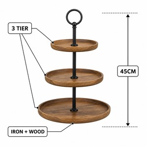 3 Tier Dessert <b>Stand</b> <b>Cake</b> <b>Stand</b> for Party Wedding Birthday Cupcake Display <b>Stand</b> Acacia Wood Iron Tiered Serving Tray - Product Image 5