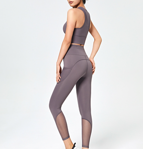 Traje deportivo de dos piezas, conjunto de Yoga para mujer, cintura alta, para correr, ajustado, transpirable, malla elástica, conjunto de gimnasio, mallas para mujer - Product Image 5
