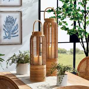 Cozy <b>Rattan</b> Tall <b>Lantern</b> Handwoven Wicker Candle Light Holder Cylindrical Design Natural Decorative Lighting For Home And Hotel - Product Image 3