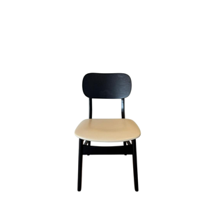 Set di 2 sedie da pranzo con schienale rettangolare nere in legno massello con rivestimento in PU crema per salotti ristoranti Home Office - Product Image 3