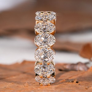 Anillos de joyería clásica con diamantes finos, diamante cultivado en laboratorio de 0.5 ct, corte brillante ovalado de siete piedras, engaste de puntas chapado en oro amarillo de 14k - Product Image 2