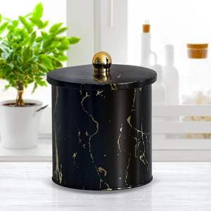 Contenedor de almacenamiento de alimentos redondo de metal negro mármol de 140x150mm con capacidad de 2.1L y mango de perilla - Product Image 1